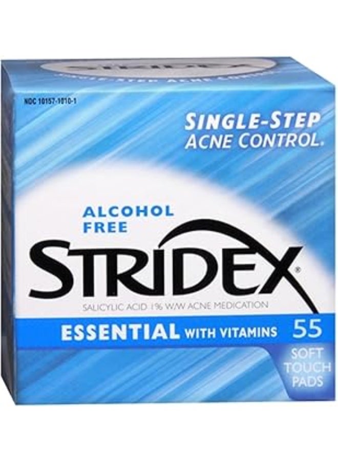STRIDEX ESSENTIAL WITH VITAMINS ACNE SOFT TOUCH PADS 55'S - Image 1